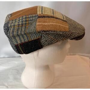 Vintage Hanna Hats Patchwork Tweed Flat Cap Hat Size XL